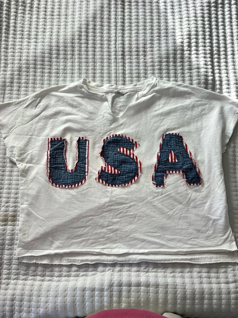ANNIEWEAR Patriotic Patchwork Top White & Blue Large
